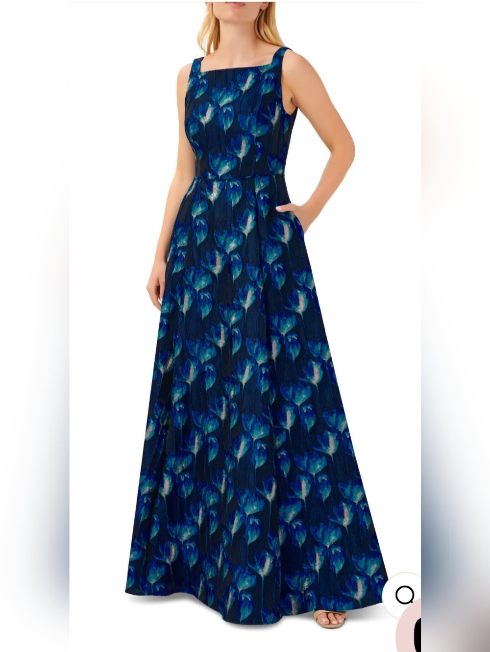 Aidan Mattox Navy and Teal Floral Jacquard Mini Dress